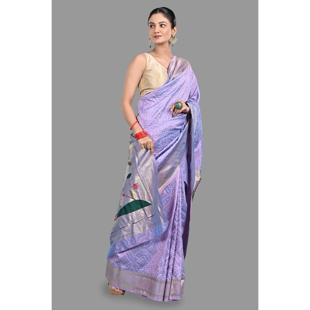 Zal from Benaras Lavender Pathani Bandhani Work Saree with Unstitched Blouse