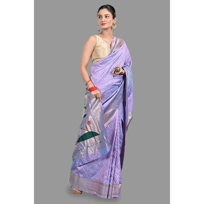 Zal from Benaras Lavender Pathani Bandhani Work Saree with Unstitched Blouse