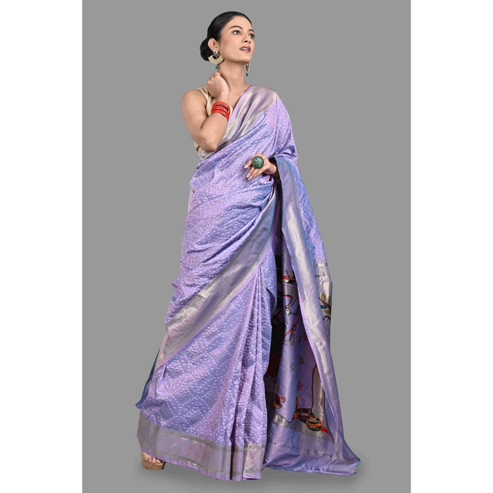 Zal from Benaras Lavender Pathani Bandhani Work Saree with Unstitched Blouse
