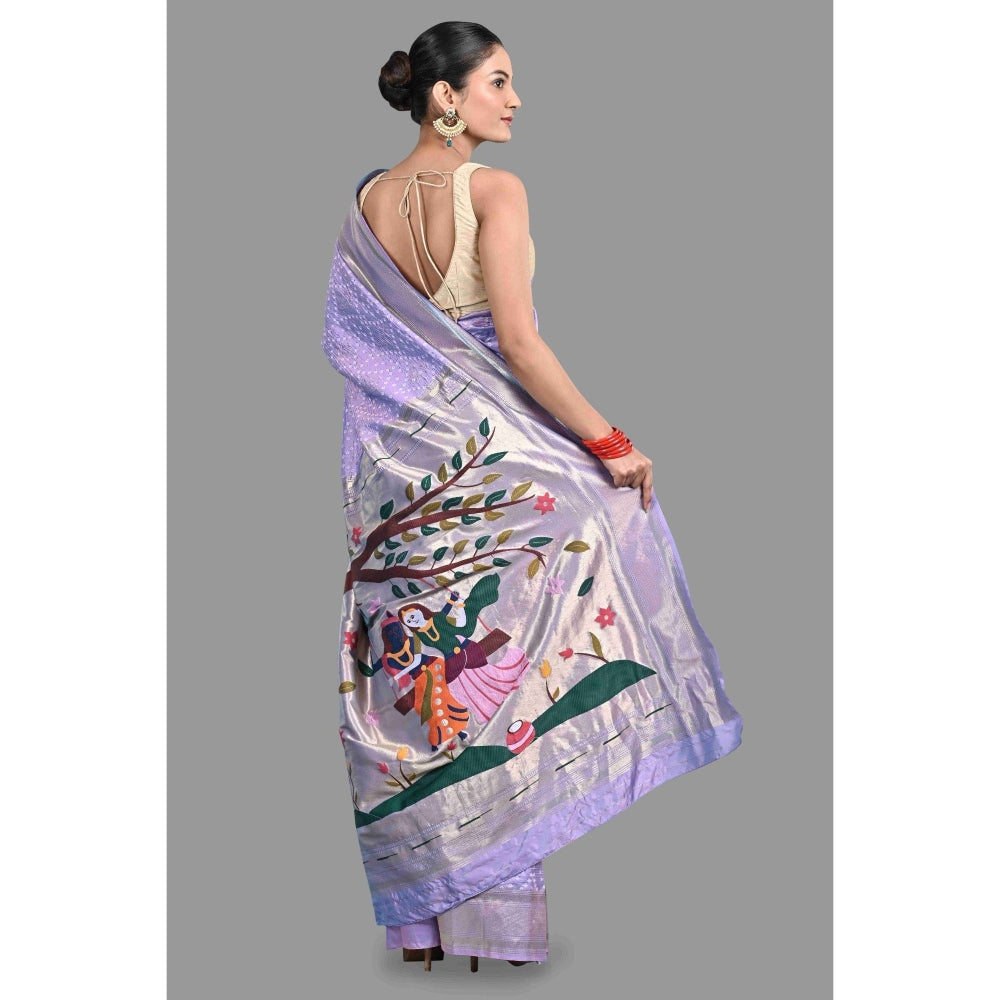 Zal from Benaras Lavender Pathani Bandhani Work Saree with Unstitched Blouse