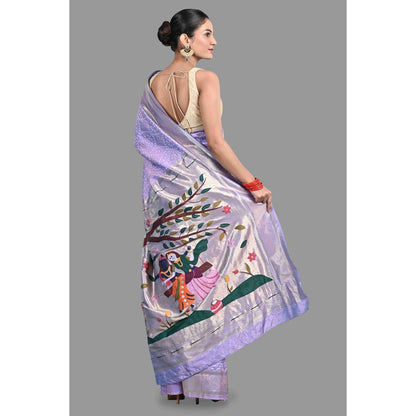 Zal from Benaras Lavender Pathani Bandhani Work Saree with Unstitched Blouse