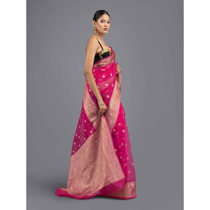 Zal from Benaras Hot Pink Handloom Saree with Unstitched Blouse