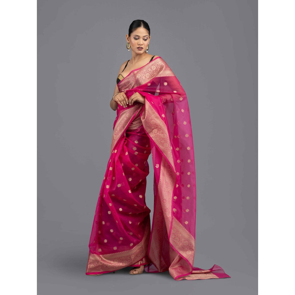 Zal from Benaras Hot Pink Handloom Saree with Unstitched Blouse