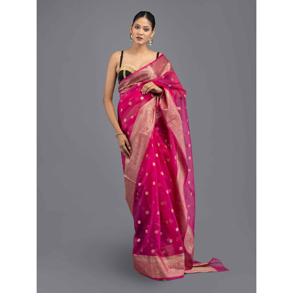 Zal from Benaras Hot Pink Handloom Saree with Unstitched Blouse