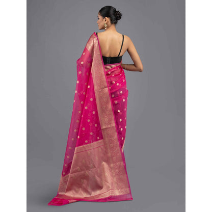 Zal from Benaras Hot Pink Handloom Saree with Unstitched Blouse