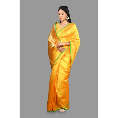 Zal from Benaras Yellow Pure Chanderi Silk Banarasi Handloom Saree with Unstitched Blouse