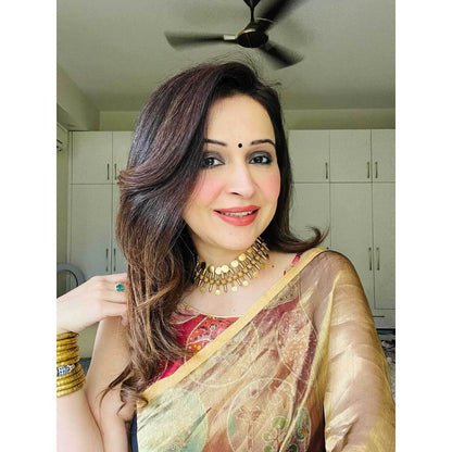 Zal from Benaras Black Gold Tissue Pure Chanderi Silk Saree with Unstitched Blouse