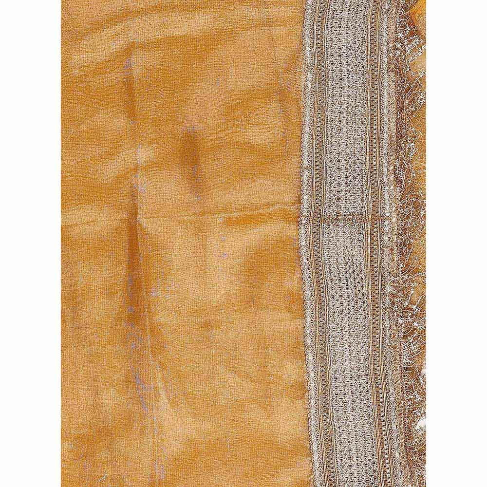 Zal from Benaras Yellow Pure Crushed Tissue Silk Banarasi Handloom Saree without Blouse
