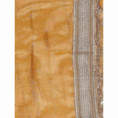 Zal from Benaras Yellow Pure Crushed Tissue Silk Banarasi Handloom Saree without Blouse
