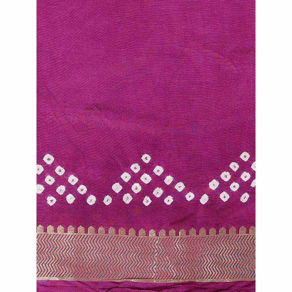 Zal from Benaras Purple Pure Silk Bandhani Handloom Saree without Blouse