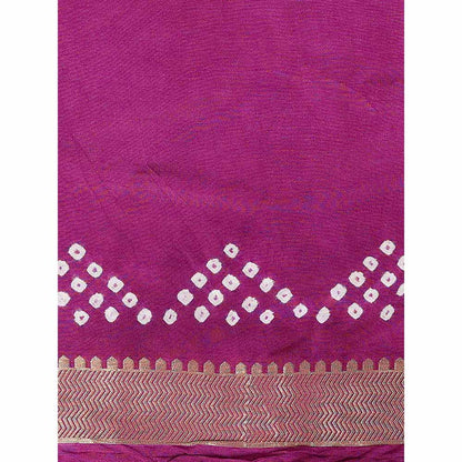 Zal from Benaras Purple Pure Silk Bandhani Handloom Saree without Blouse