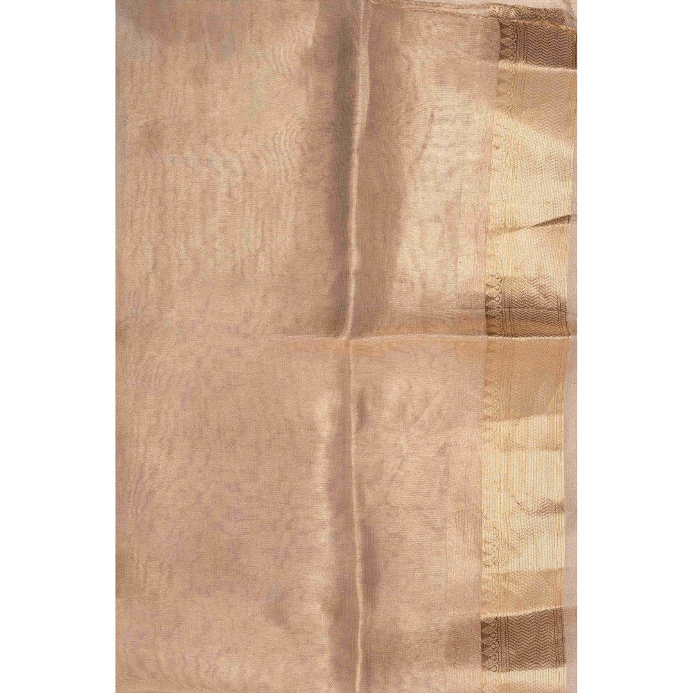Zal from Benaras Golden Plain Pure Tissue Silk Banarasi Handloom Saree without Blouse