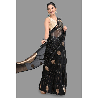 Zal from Benaras Black Pure Organza Silk Banarasi Handloom Saree without Blouse