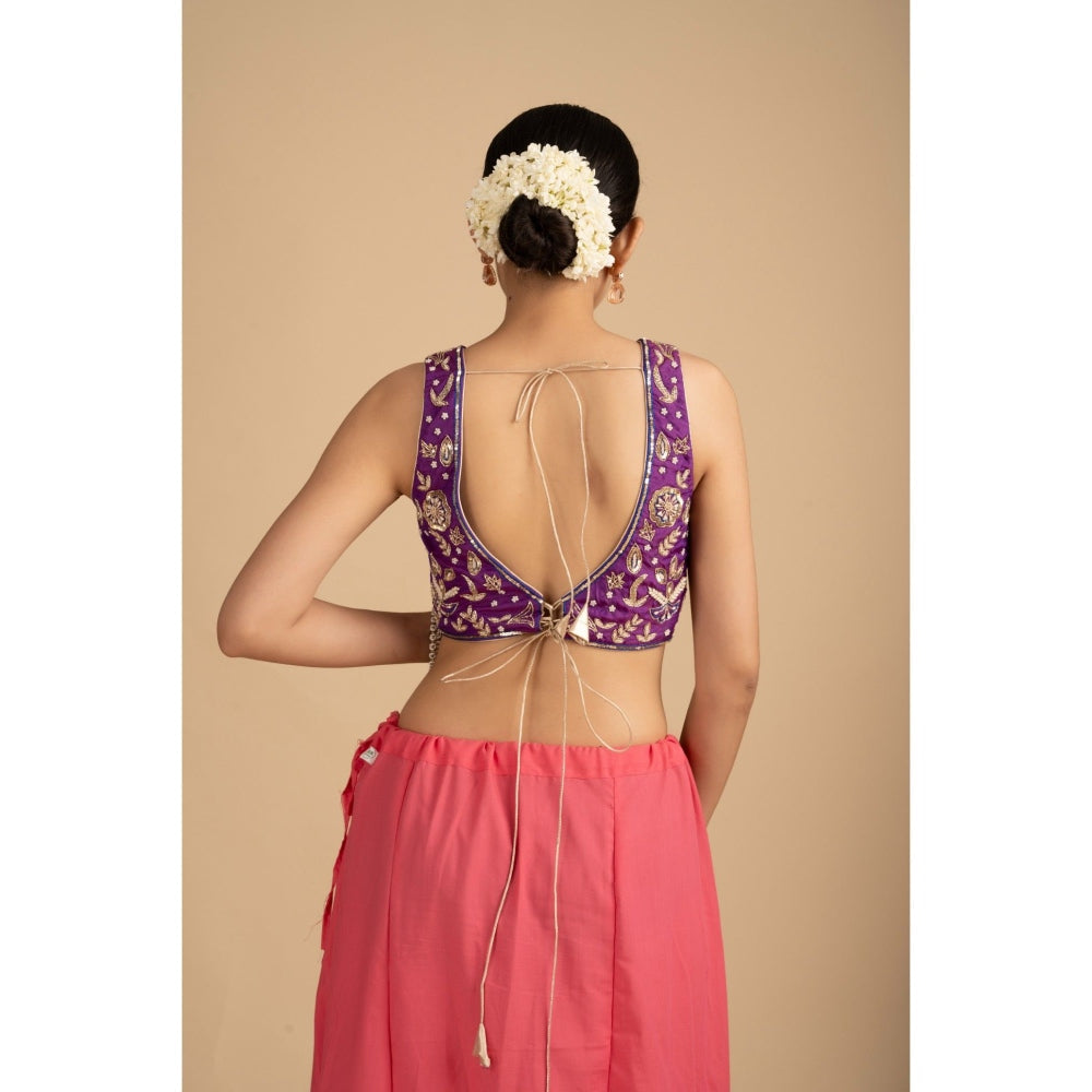 Zal from Benaras Red Pure Organza Silk Banarasi Saree with Stitched Blouse