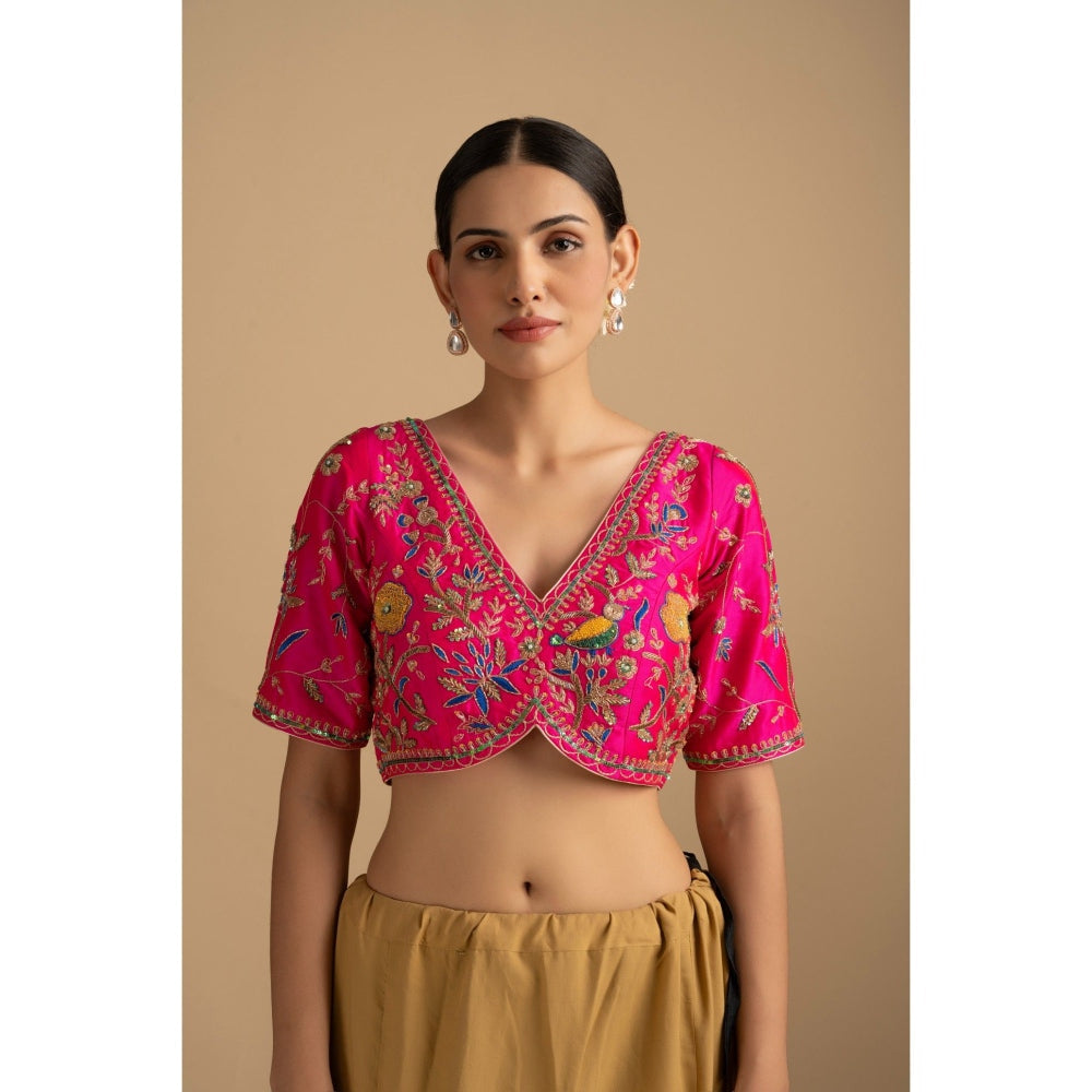 Zal from Benaras Yellow Pure Organza Zari Silk Banrasi Saree with Stitched Blouse