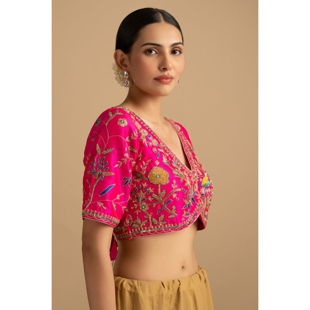 Zal from Benaras Yellow Pure Organza Zari Silk Banrasi Saree with Stitched Blouse