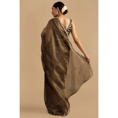 Zal from Benaras Black Pure Organza Zari Silk Banrasi Saree with Stitched Blouse