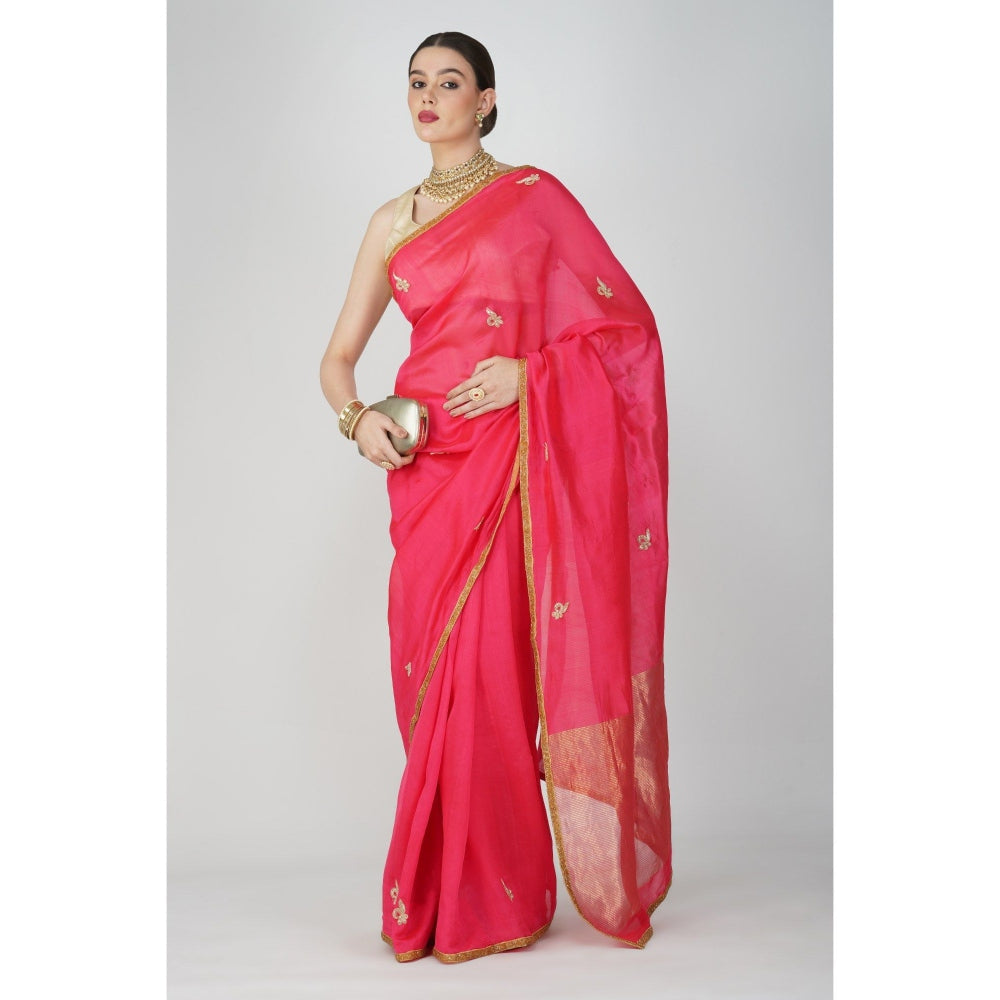 Zal from Benaras Red Pure Chanderi Silk Saree without Blouse