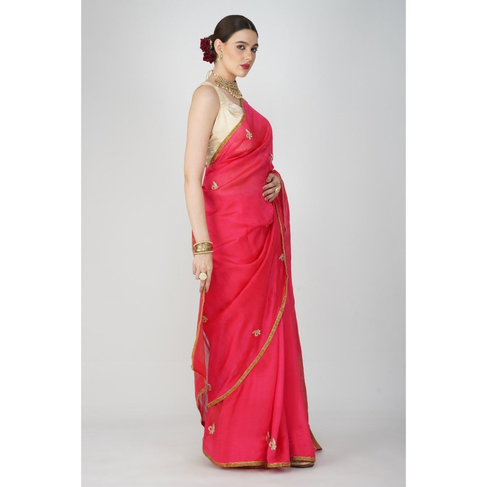 Zal from Benaras Red Pure Chanderi Silk Saree without Blouse