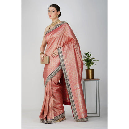 Zal from Benaras Red Pure Katan Silk Khimkhaab Design Banarasi Handloom Saree without Blouse