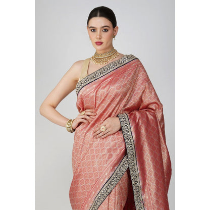 Zal from Benaras Red Pure Katan Silk Khimkhaab Design Banarasi Handloom Saree without Blouse