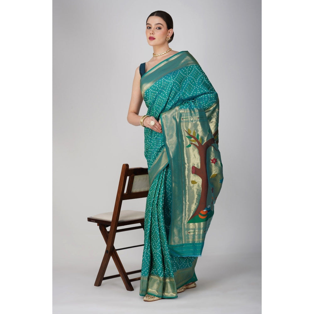 Zal from Benaras Pure Silk Paithani Bandhej Work Saree without Blouse