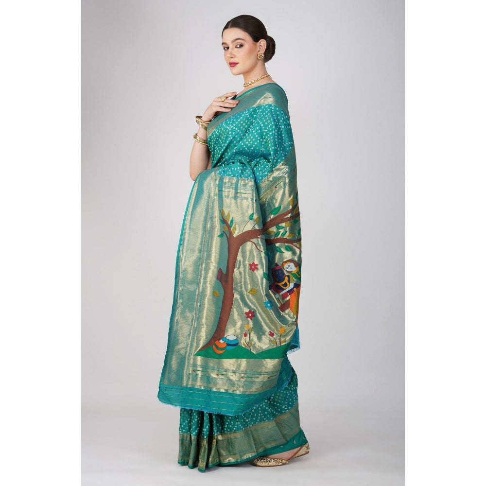 Zal from Benaras Pure Silk Paithani Bandhej Work Saree without Blouse