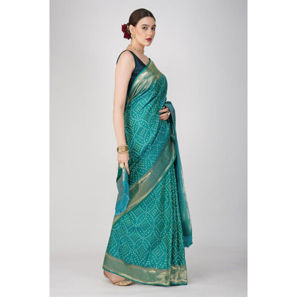 Zal from Benaras Pure Silk Paithani Bandhej Work Saree without Blouse