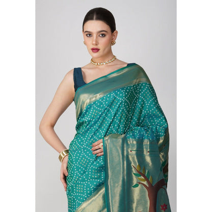 Zal from Benaras Pure Silk Paithani Bandhej Work Saree without Blouse
