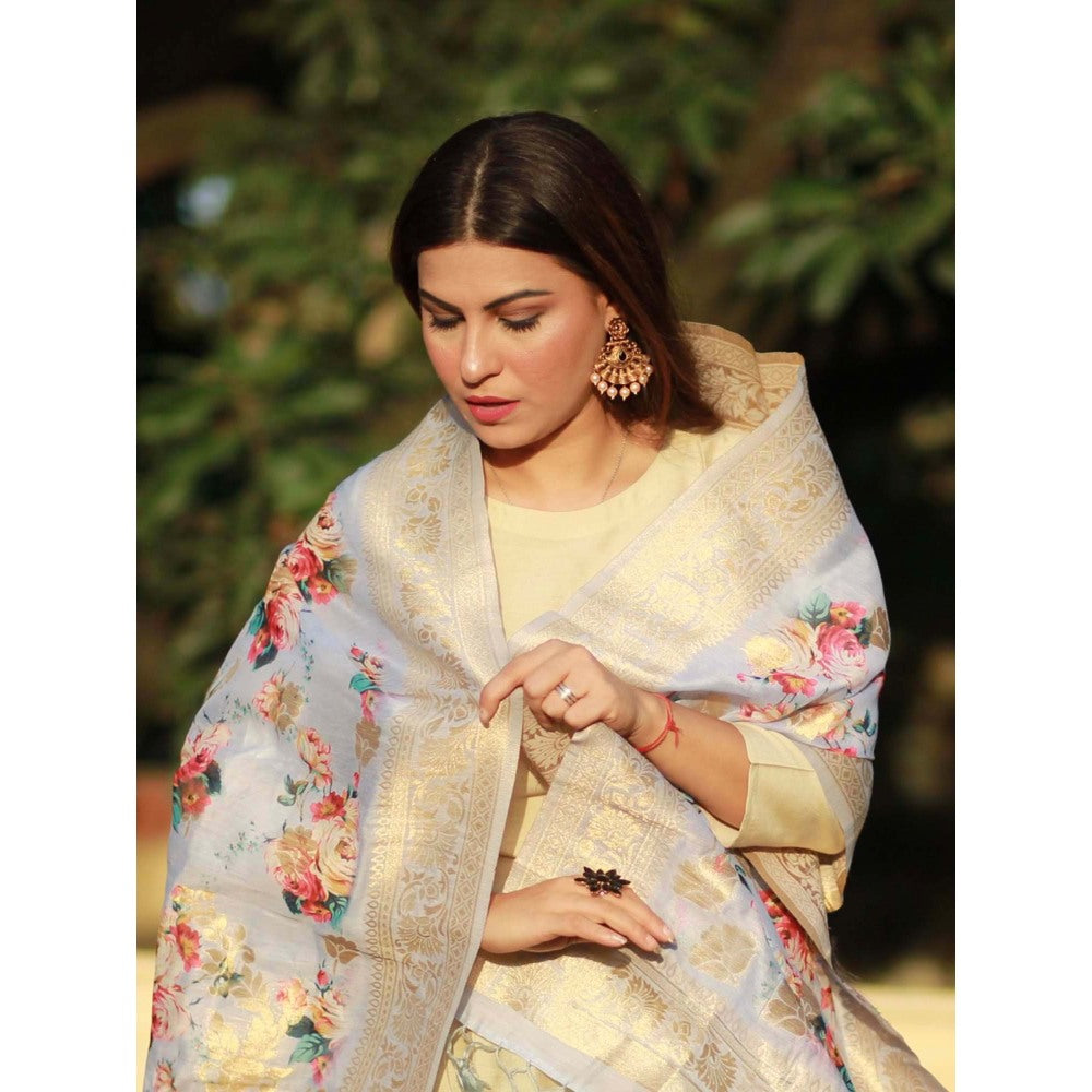 Zal from Benaras Blue Pure Silk Banarasi Handloom Dupatta