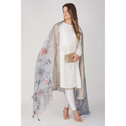 Zal from Benaras Blue Pure Silk Digital Print Banarasi Handloom Dupatta