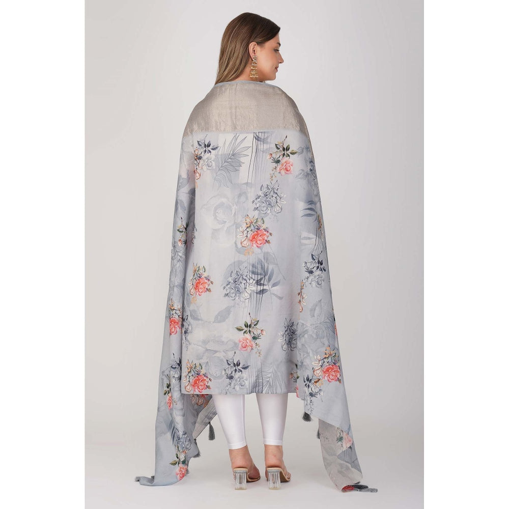 Zal from Benaras Blue Pure Silk Digital Print Banarasi Handloom Dupatta