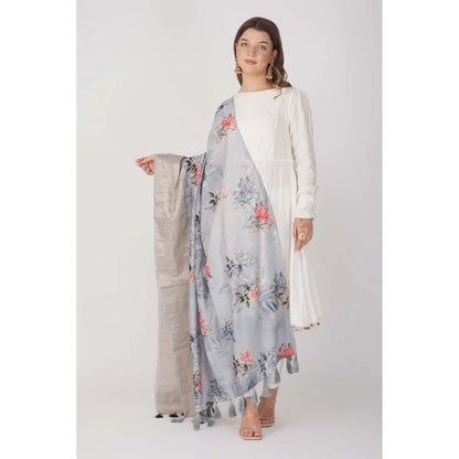 Zal from Benaras Blue Pure Silk Digital Print Banarasi Handloom Dupatta