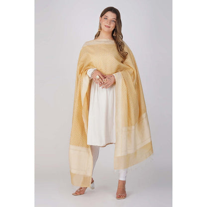 Zal from Benaras Lemon Yellow Pure Linen Cotton Silk Banarasi Handloom Dupatta