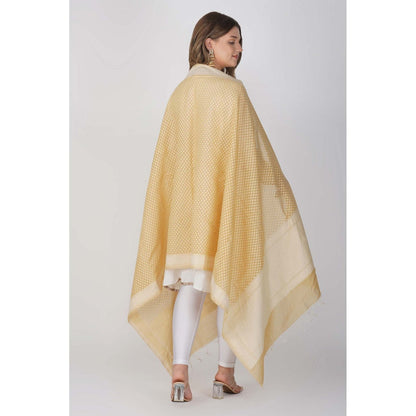 Zal from Benaras Lemon Yellow Pure Linen Cotton Silk Banarasi Handloom Dupatta