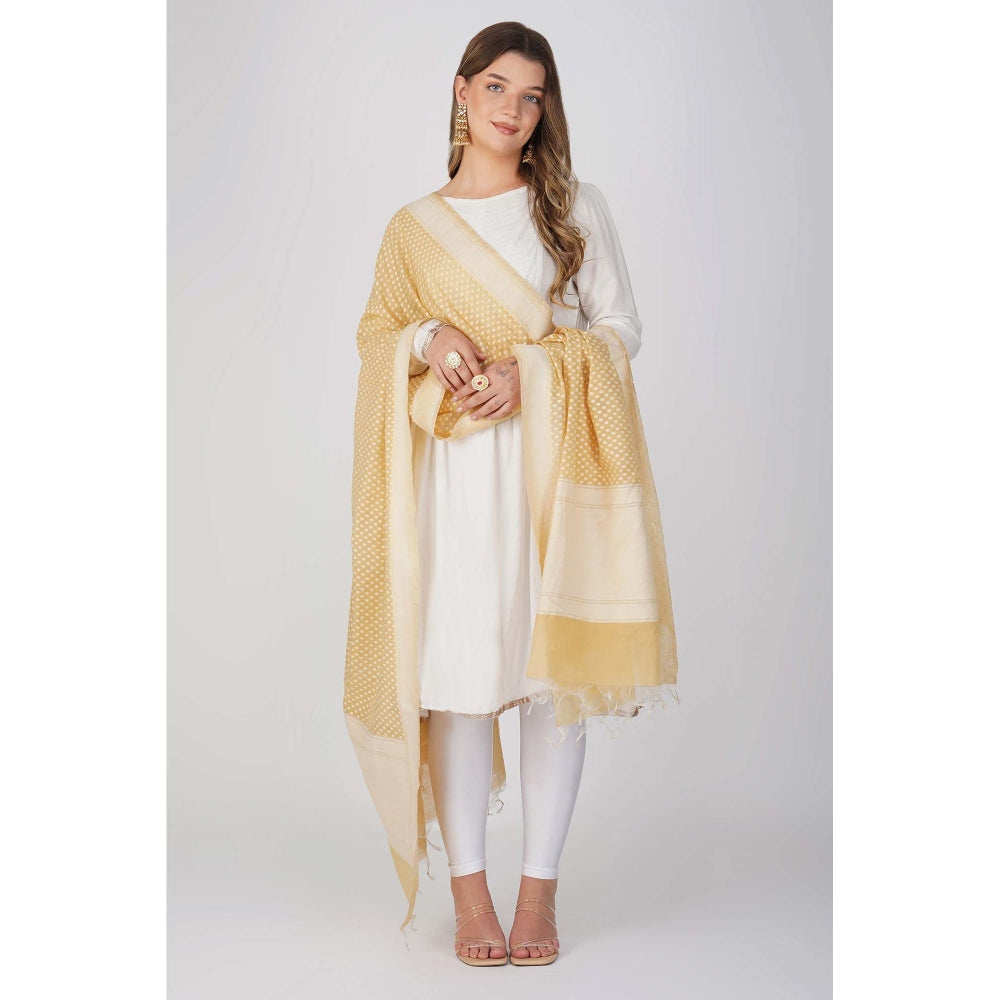 Zal from Benaras Lemon Yellow Pure Linen Cotton Silk Banarasi Handloom Dupatta