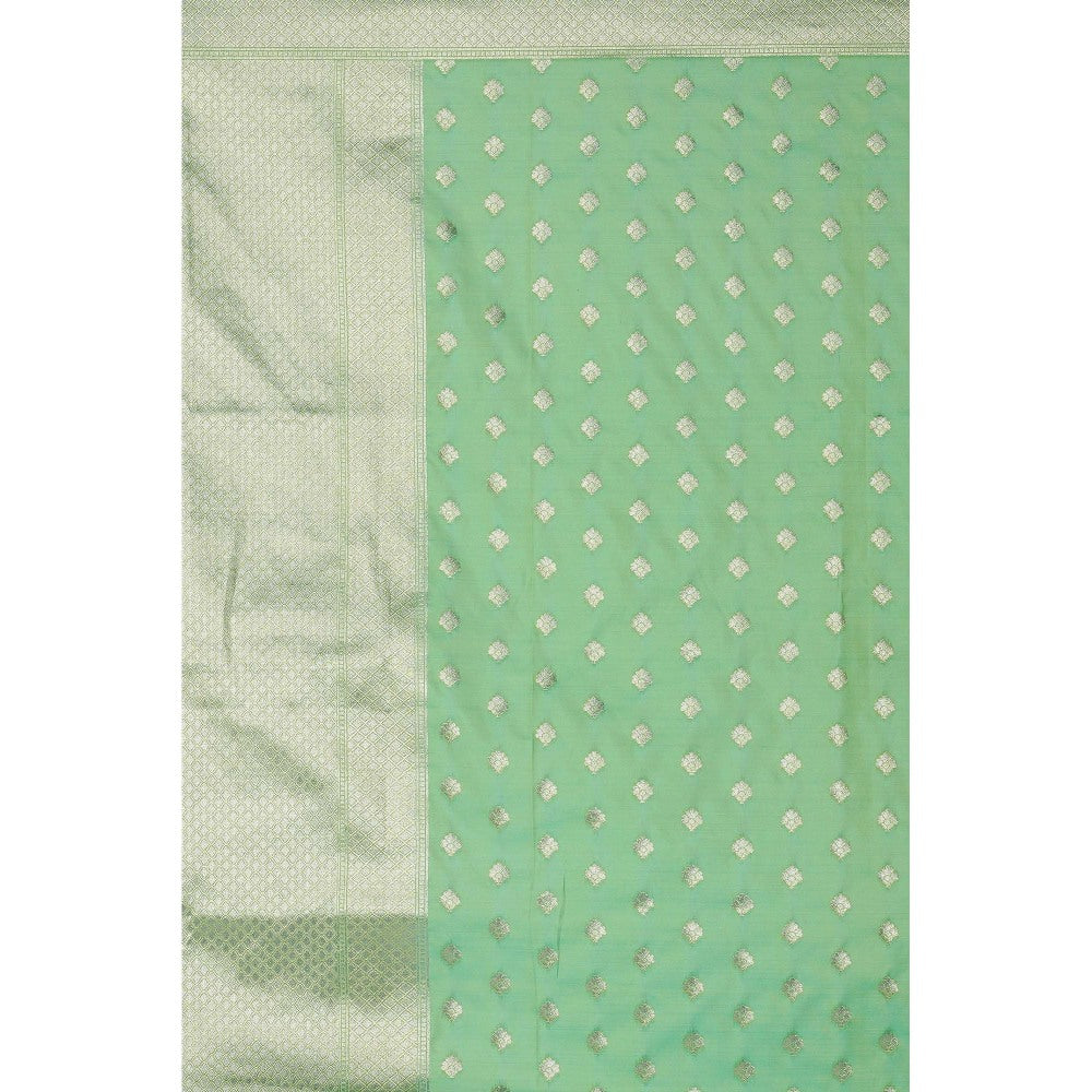 Zal from Benaras Bright Green Pure Linen Cotton Silk Banarasi Handloom Dupatta
