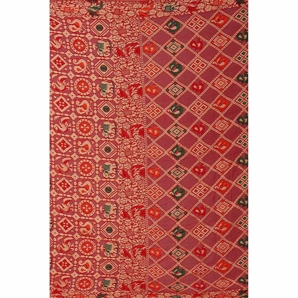 Zal from Benaras Red Pure Silk Bandani Banaras Handloom Dupatta