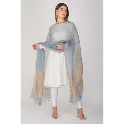 Zal from Benaras Blue Pure Crushed Tissue Silk Banarasi Handloom Dupatta