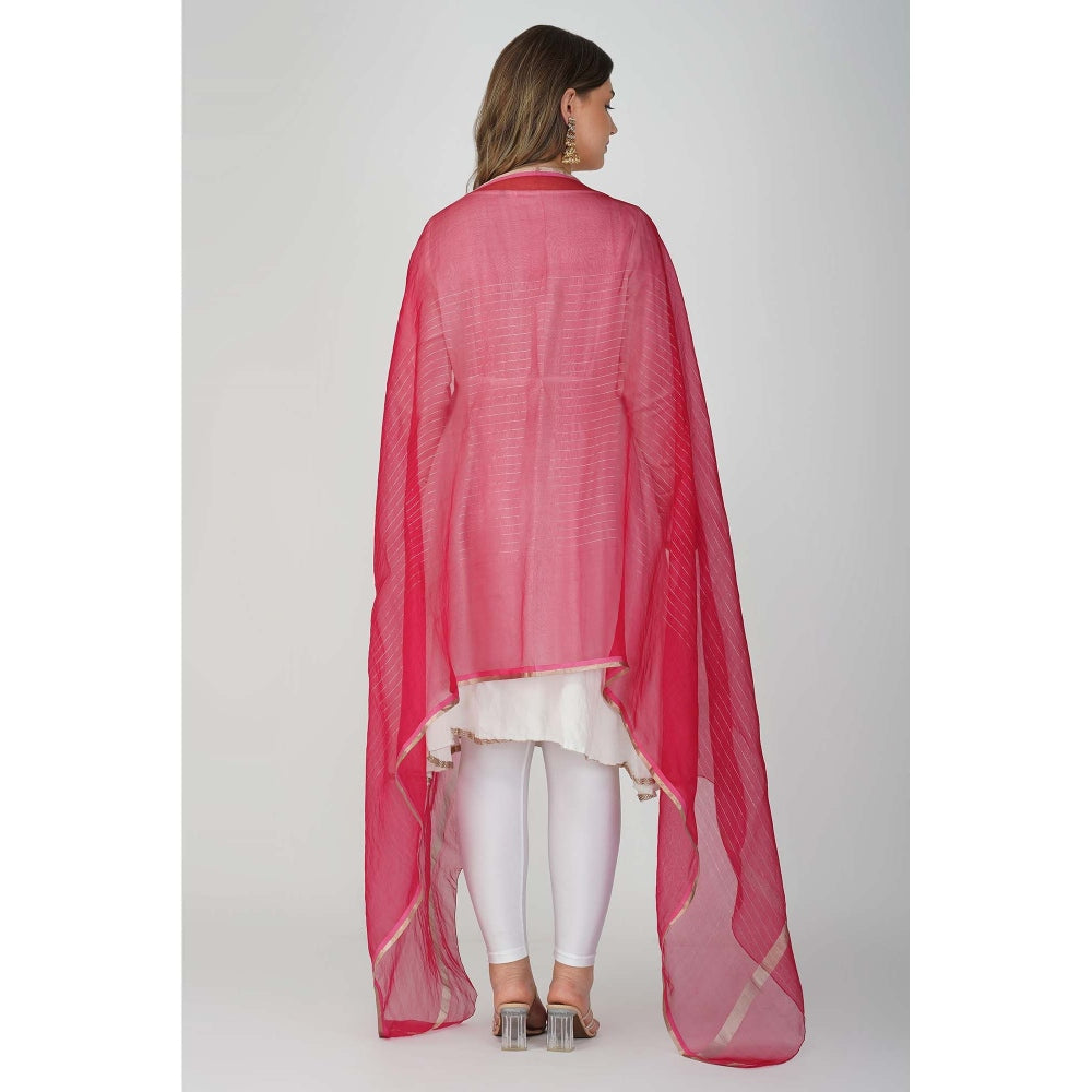Zal from Benaras Hot Pink Zari Lining Pure Organza Silk Banarasi Handloom Dupatta