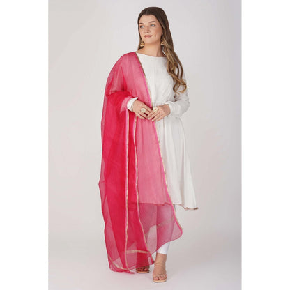 Zal from Benaras Hot Pink Zari Lining Pure Organza Silk Banarasi Handloom Dupatta