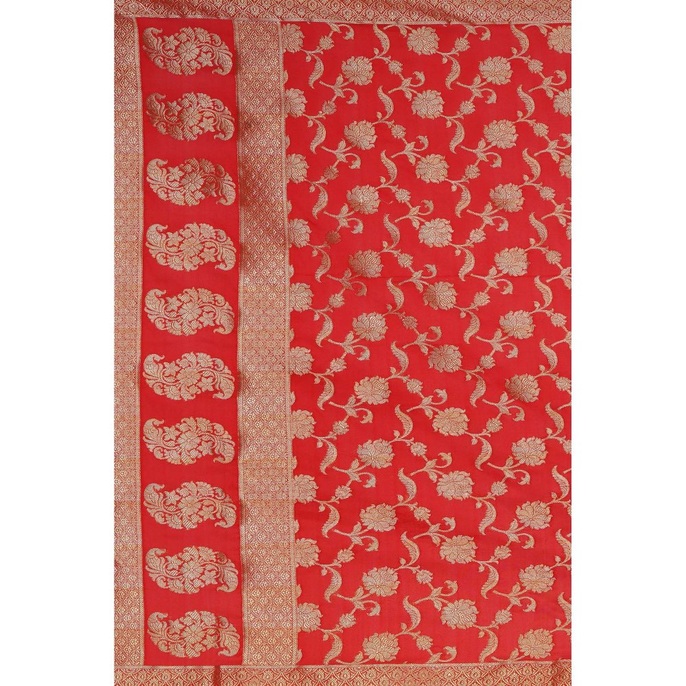 Zal from Benaras Red Pure Silk Banarasi Jangle Work Handloom Dupatta