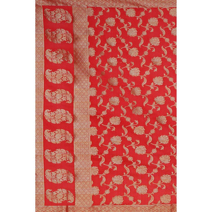 Zal from Benaras Red Pure Silk Banarasi Jangle Work Handloom Dupatta