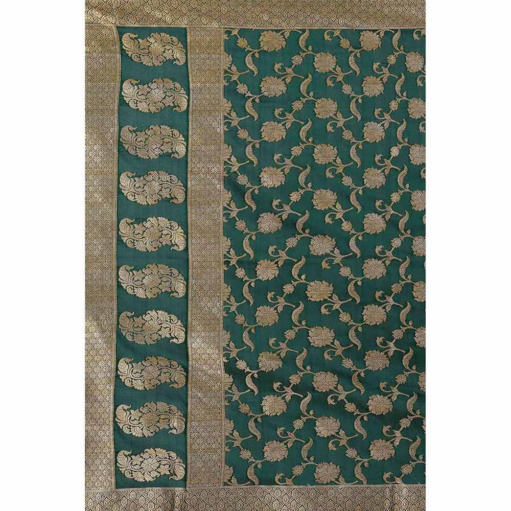 Zal from Benaras Bottle Green Pure Silk Banarasi Jangle Work Handloom Dupatta