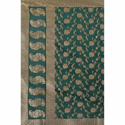 Zal from Benaras Bottle Green Pure Silk Banarasi Jangle Work Handloom Dupatta