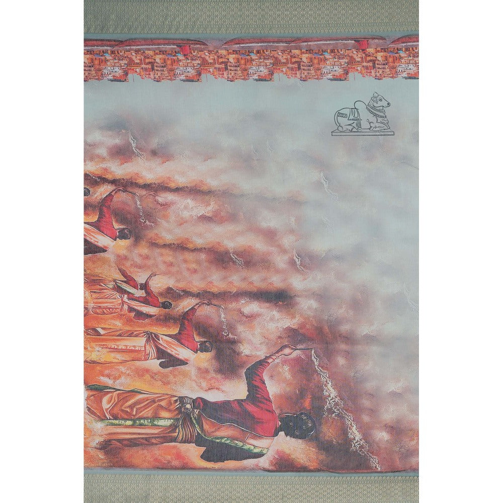 Zal from Benaras Blue Kashi Ghat Printed Pink Pure Silk Banarasi Handloom Dupatta