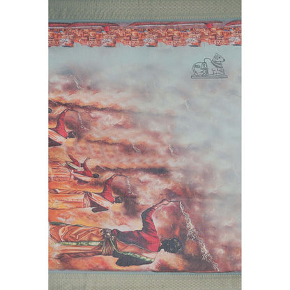 Zal from Benaras Blue Kashi Ghat Printed Pink Pure Silk Banarasi Handloom Dupatta