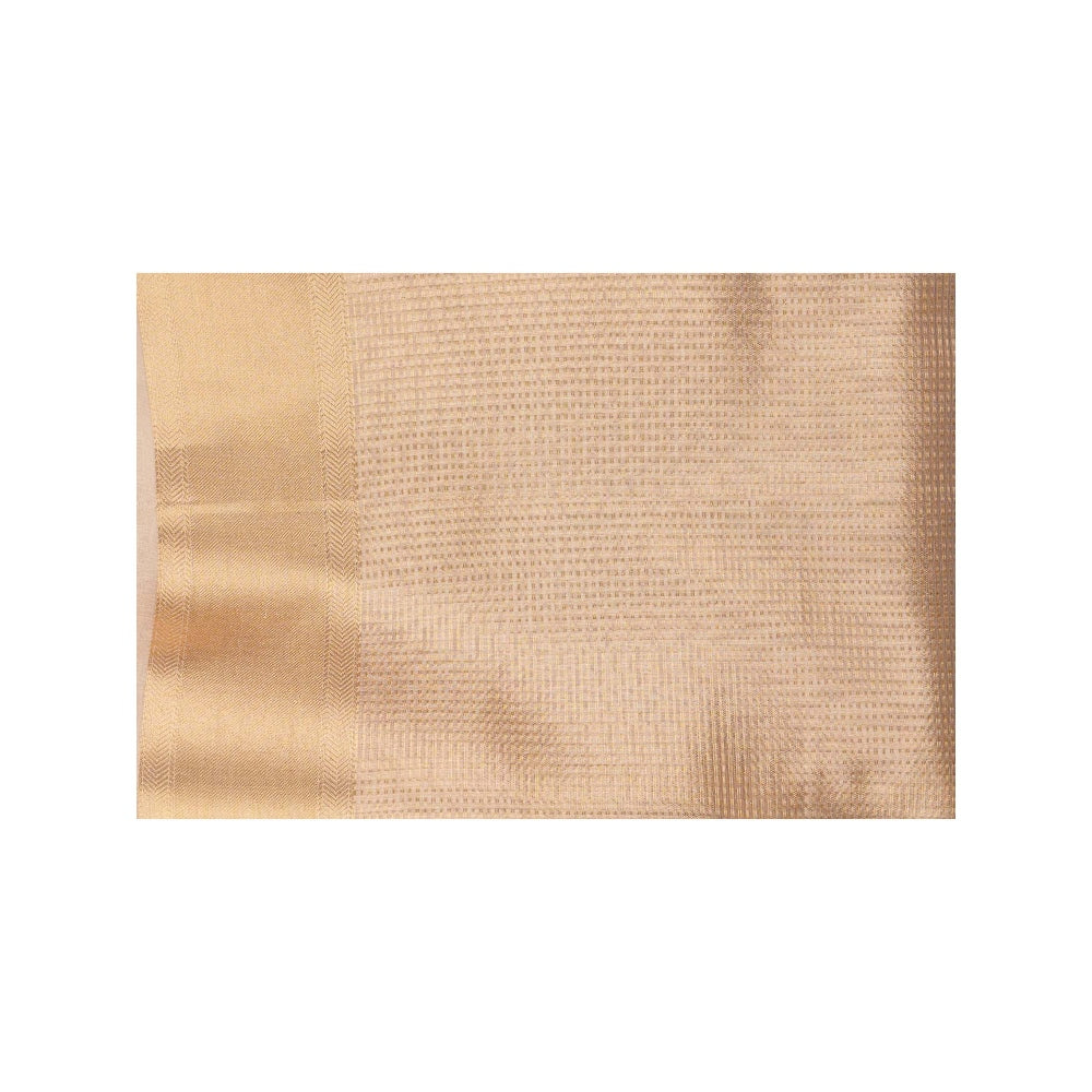 Zal from Benaras Golden Pure Katan Silk Banarasi Handloom Saree without Blouse