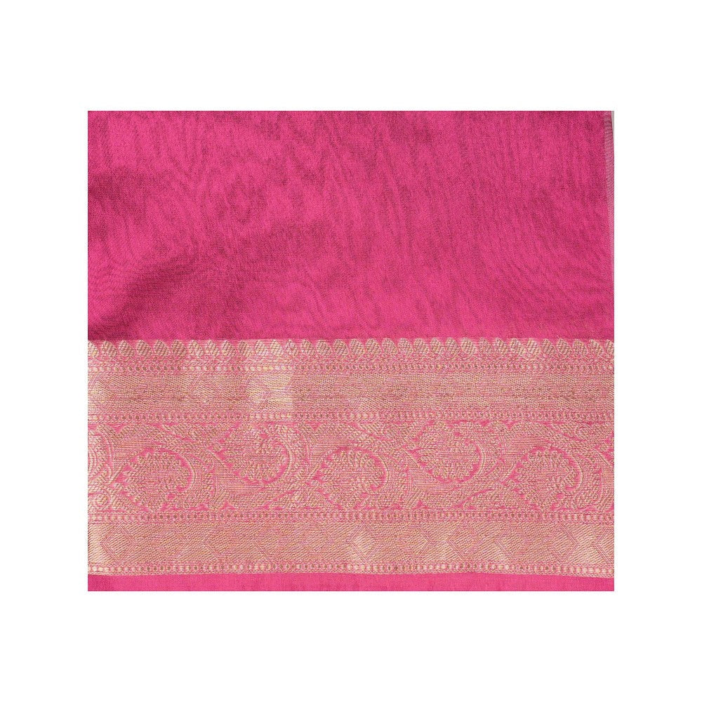 Zal from Benaras Pink Tissue Silk Digital Print Banarasi Handloom Saree without Blouse