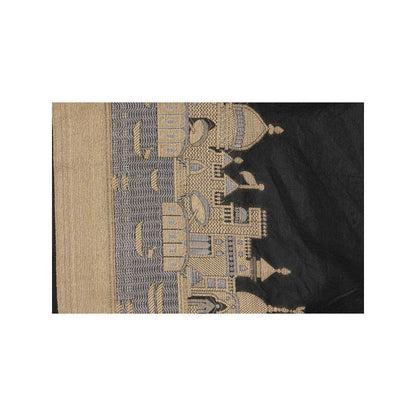 Zal from Benaras Black Kashi Pure Silk Banarasi Handloom Saree without Blouse